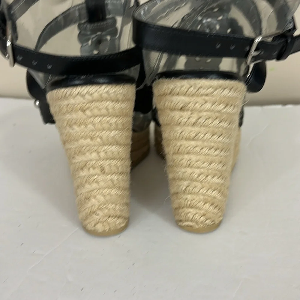 Cato Studded Black Platform Wedge Espadrille Sandals Size 8